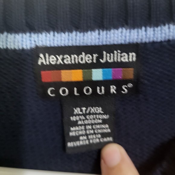VTG Alexander Julian Colours XLT Mens Argyle Sweater Navy Blue Gray Cotton - Picture 3 of 7